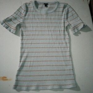 J. Crew Ruffle Sleeve Tee - Light Blue and Orange Stripes